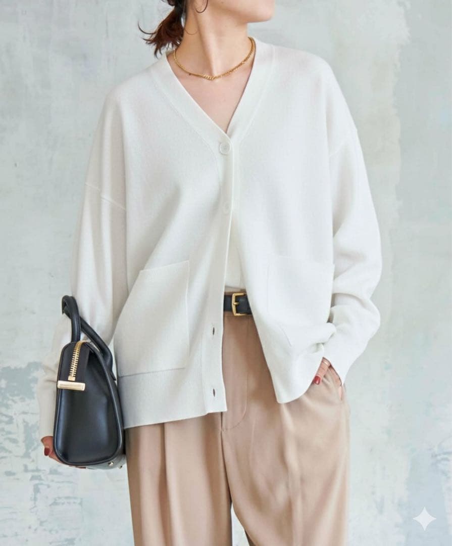 スピックスパン（Spick＆Span）ダブルジャガードビッグカーディガン　白