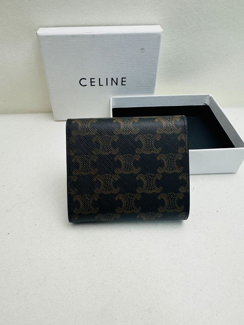 CELINE セリーヌ 三つ折り財布 トリオンフ PVC×レザー ブラウン