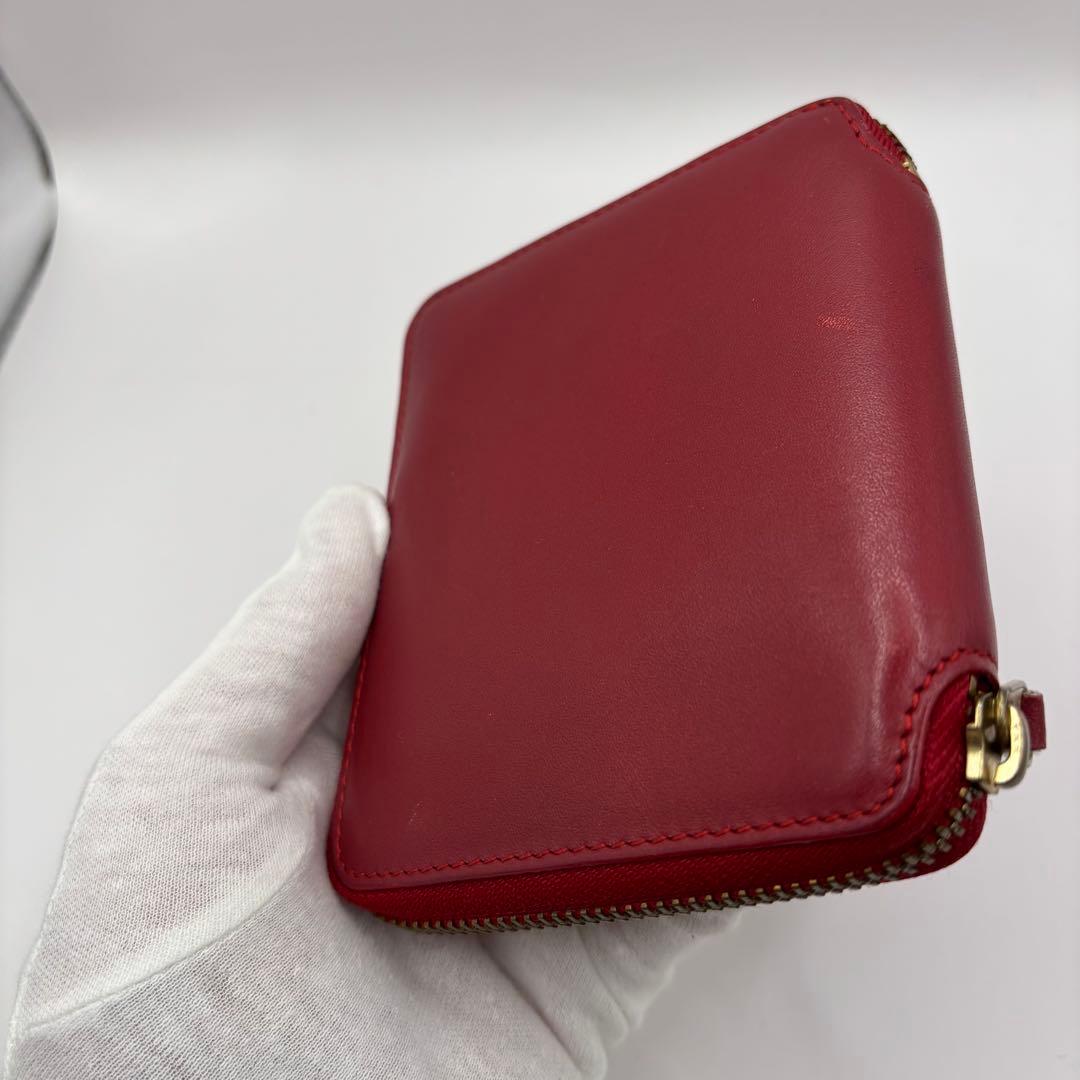 美品　comme des garcons 二つ折り財布　レッド　ラウンドジップ