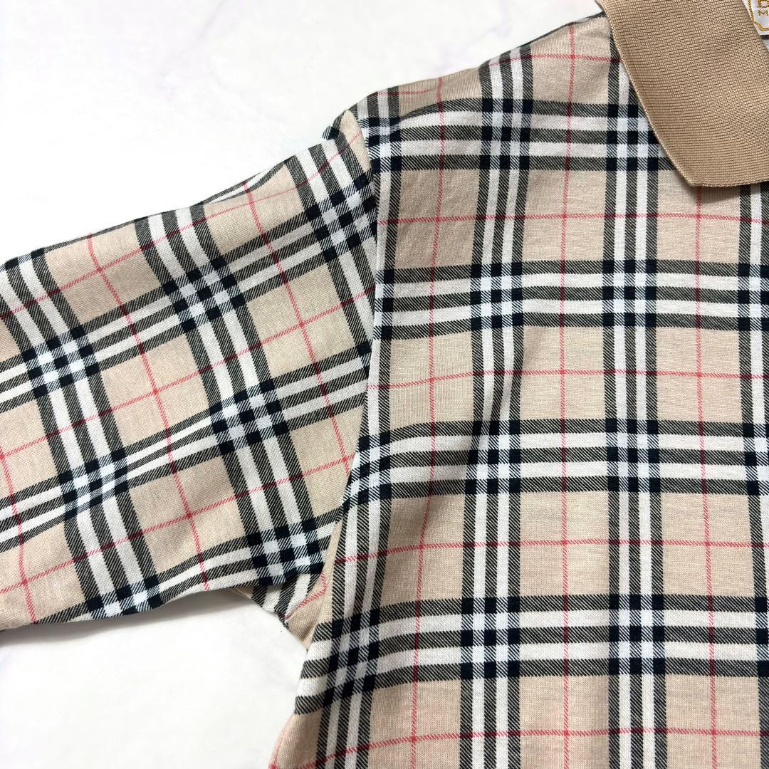 美品✨バーバリー ポロシャツ ノバチェック ホースロゴ 金ボタン ロゴ M