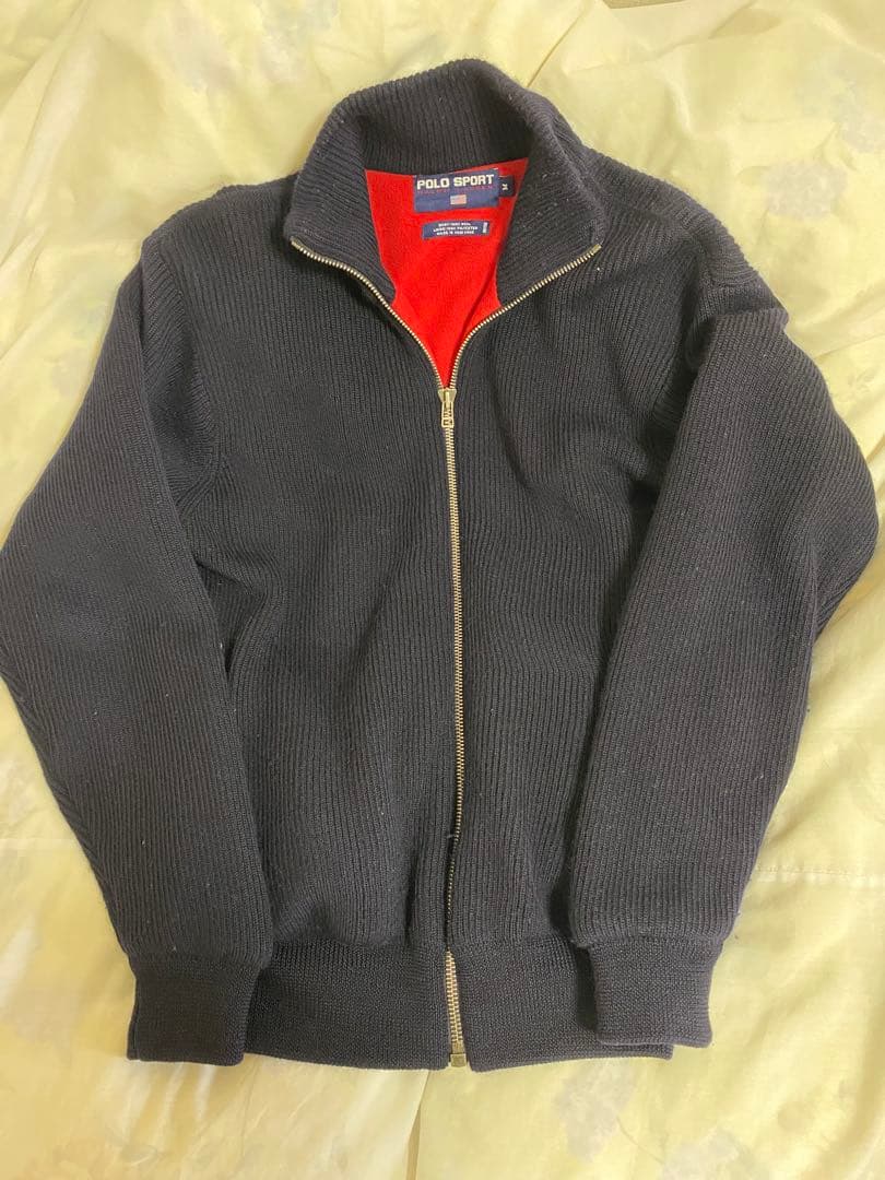 POLO ラルフローレン 厚手ウールニットブルゾン ジップアップ フリース裏地