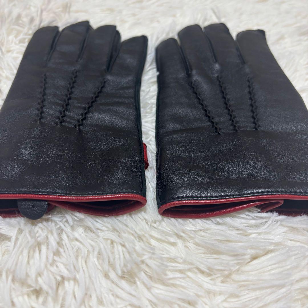 【箱有り】Dents デンツ　カシミヤレザーグローブ　手袋　ブラック　レッド