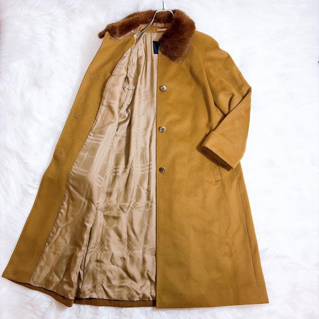 美品 カシミヤ100% バーバリーロンドン　ロングコート　リアルファー