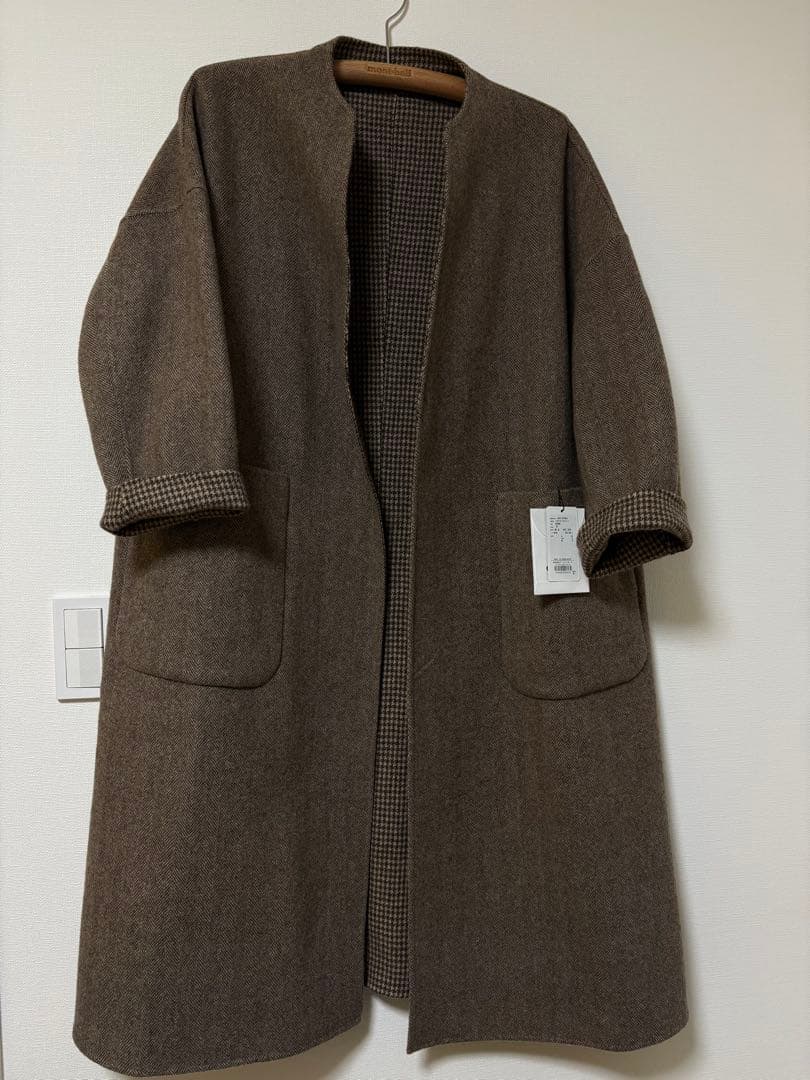 URBAN RESEARCH ノーカラー　リバーロングコート　リバーシブル　38