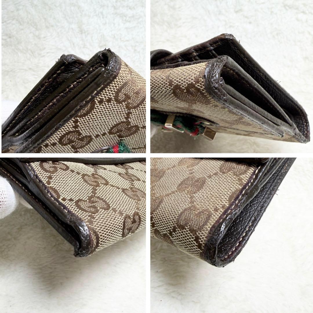 良品 GUCCIグッチ GGキャンバスWホック 折り財布 シェリーリボン　箱付