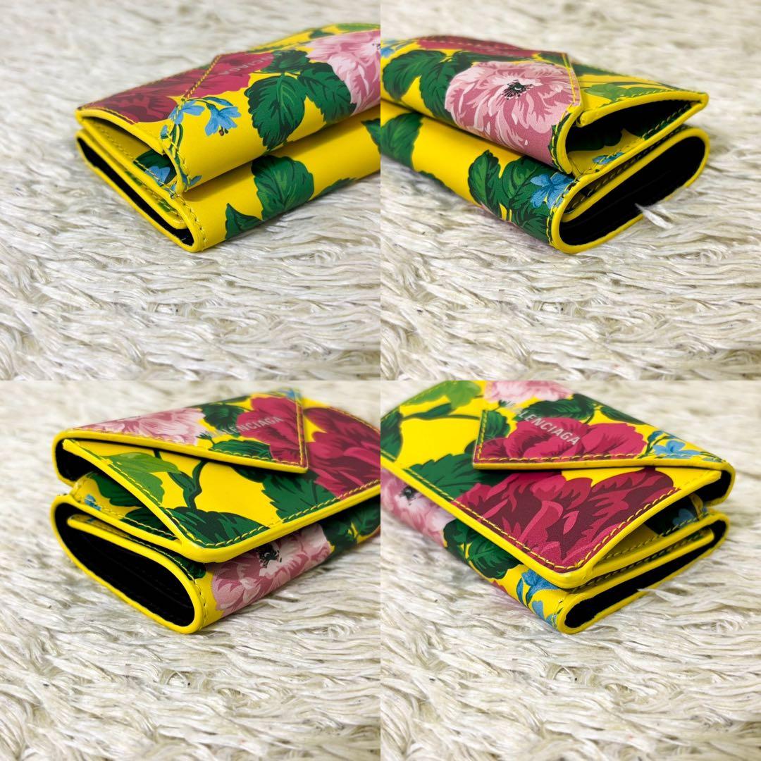 希少【未使用】バレンシアガ ペーパーウォレット 三つ折り財布 花柄 コンパクト