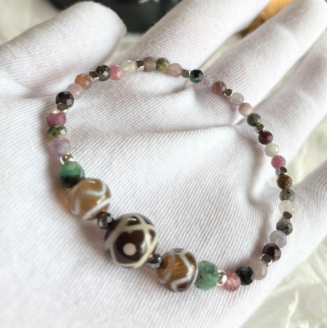 【金剛ニ眼天珠】【水紋天珠】至純 エメラルド スピネル 華奢ブレス 美品