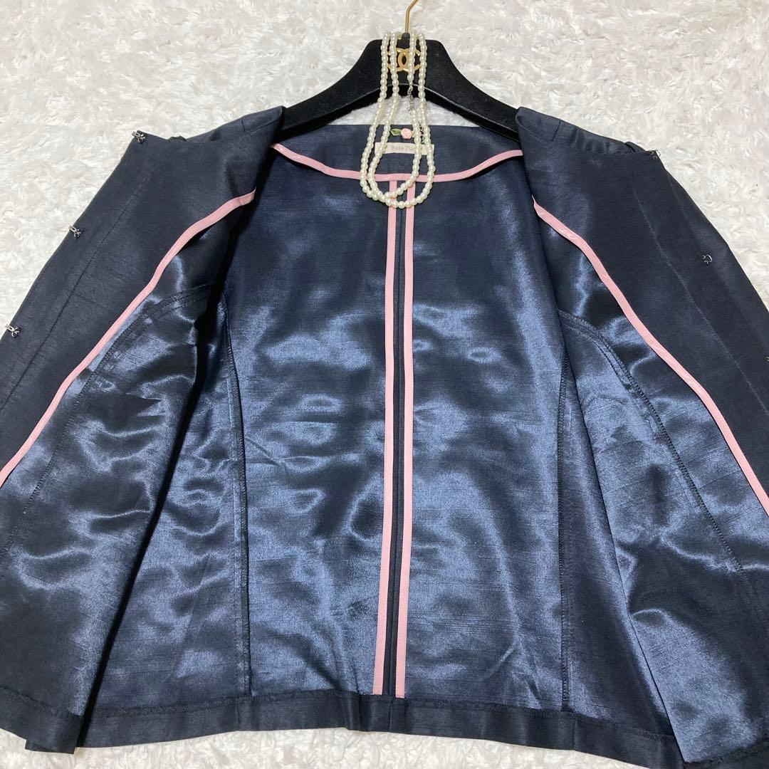 大きいサイズ46♡ ローズティアラ ノーカラージャケット 七分袖 ネイビー