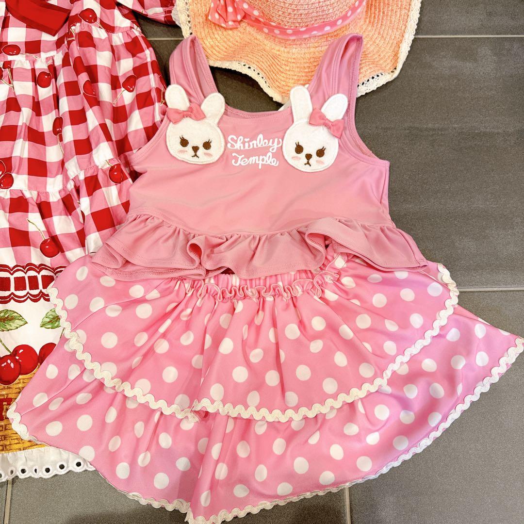 チェリーバスケット ワンピース うさぎ 水着 夏服 麦わら帽子ノーブランド