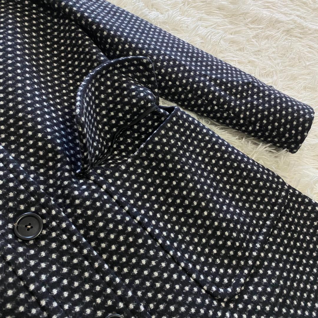 美品✨PRADA プラダ【L相当】ドット柄 ロングコート/アンゴラ混