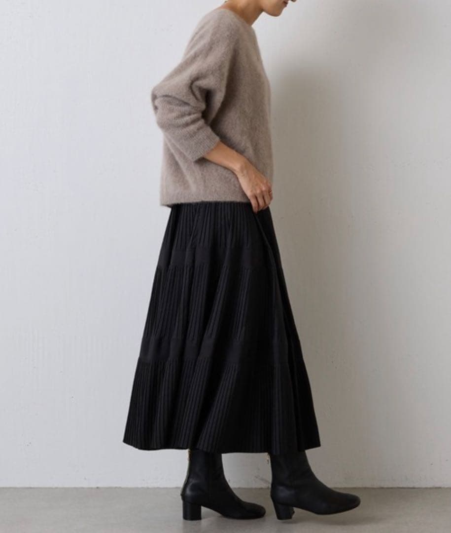 BEARDSLEY プリーツティアードスカート　Black フリーサイズ