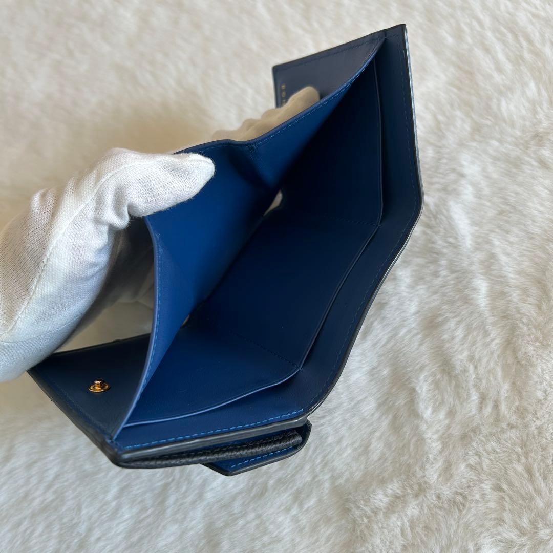 美品✨ ボナベンチュラ 3つ折り財布 コンパクト レザー ブラック ブルー