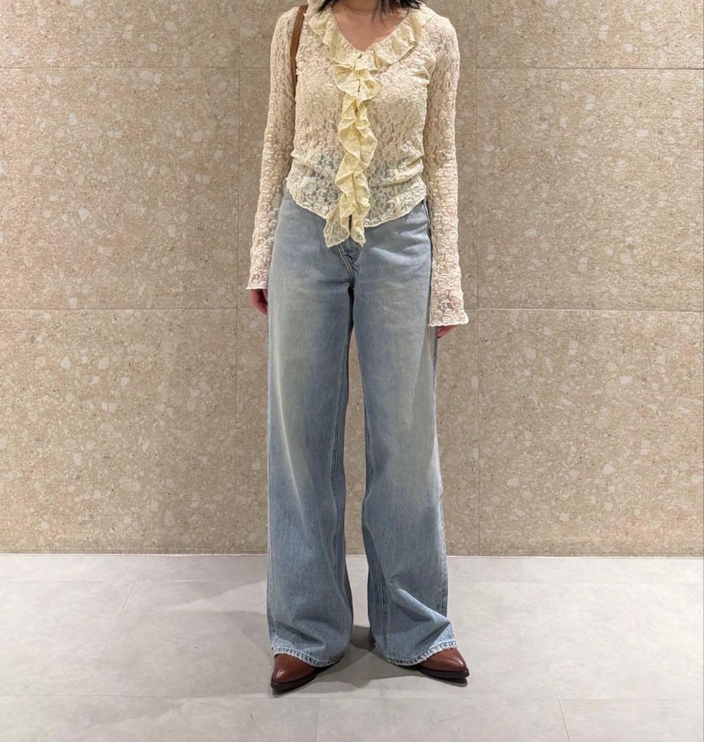 試着のみMOUSSY CROSS WAIST WIDE STRAIGHT デニム
