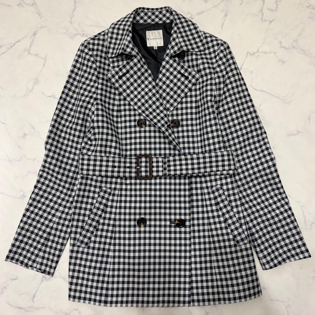 【未使用品】組曲 ダブル ショート トレンチコート ベルト ギンガムチェック L