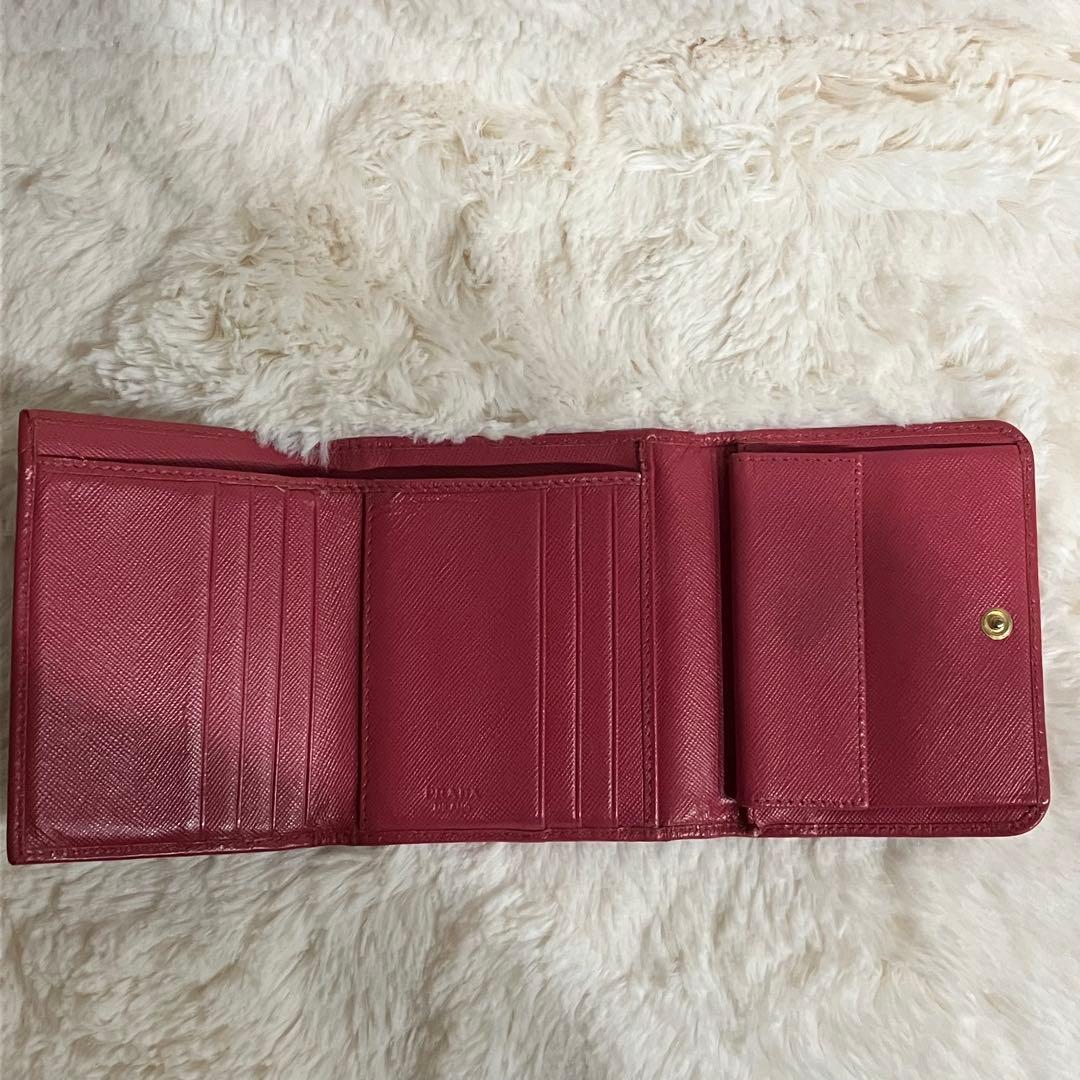 PRADA プラダ 三つ折り 財布 サフィアーノ レザー 赤 レッド
