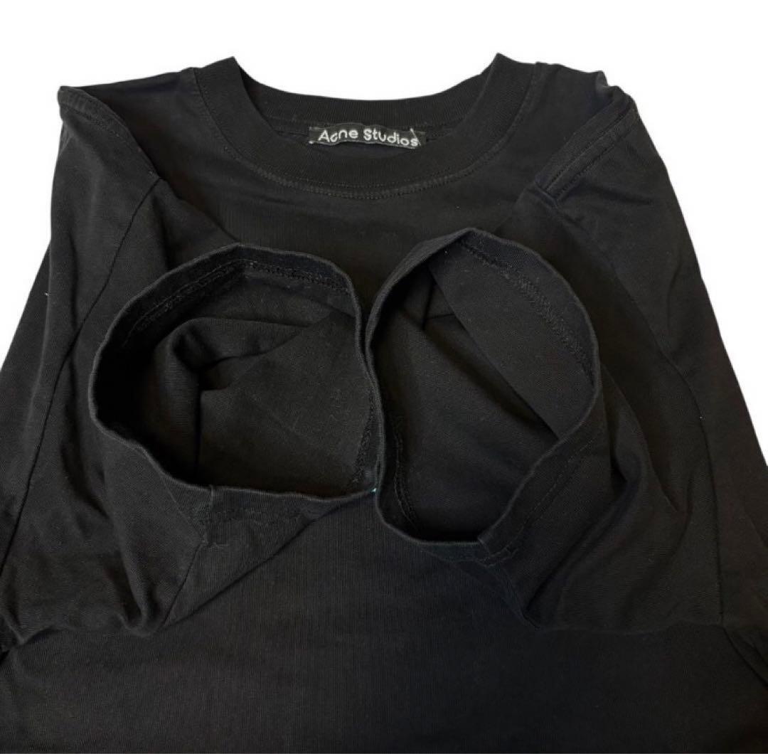 Acne Studios ブラック Tシャツ　ミラー　フェイスロゴ　シンプル