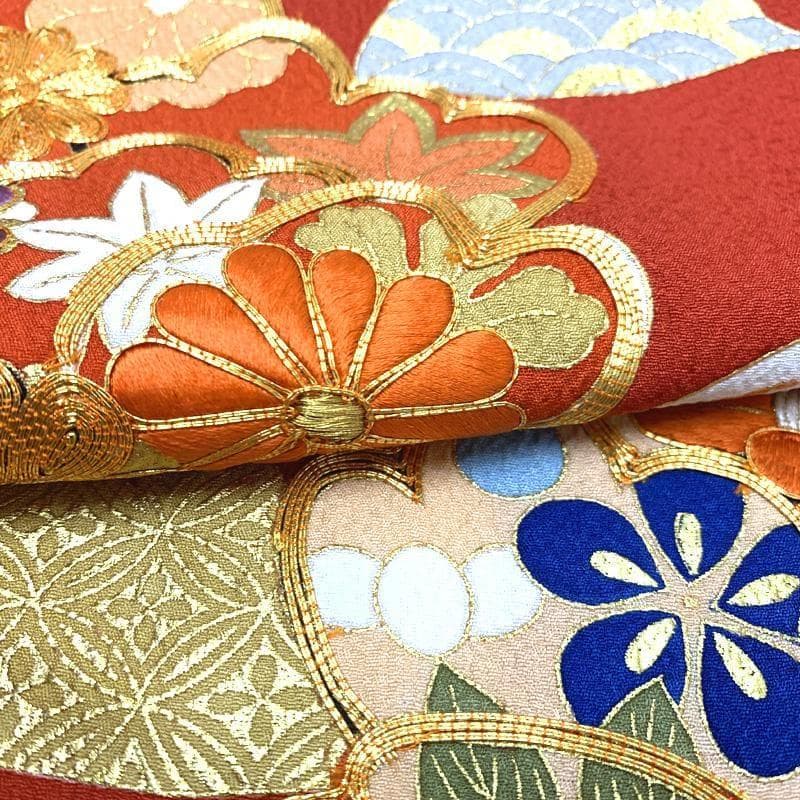 椿楓柚〇407z35〇作家物 振袖 金駒刺繍 金彩 重ね衿付き〇美品