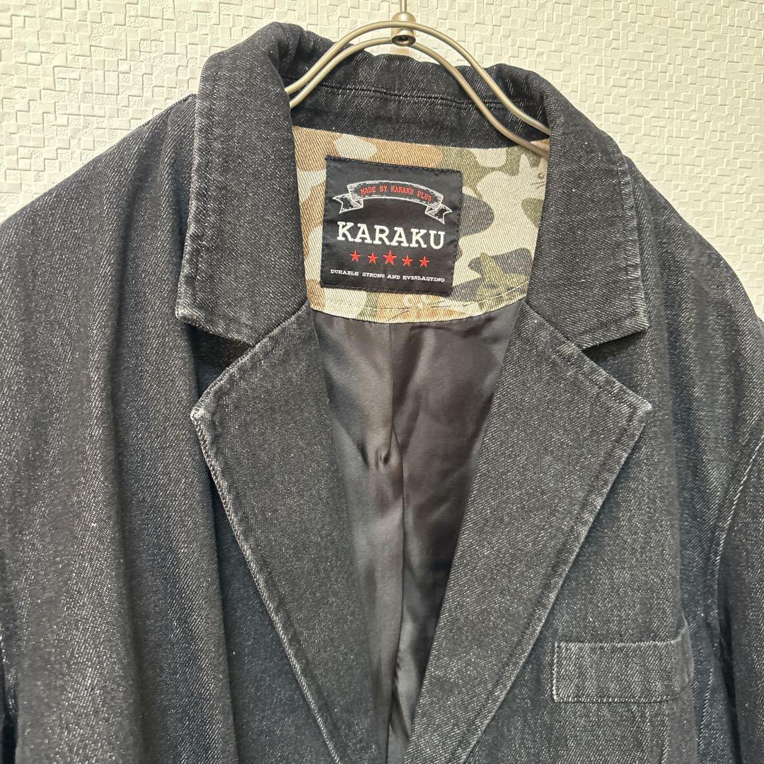 新品タグ付KARAKU 迷彩裏地 デニム テーラードジャケット L相当(表記S)