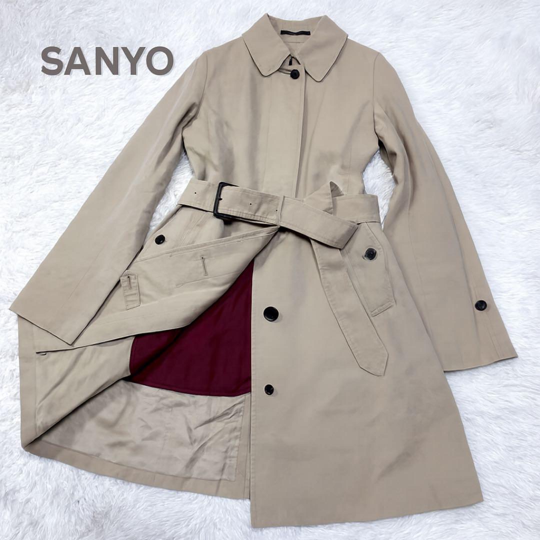 【ライナー付2way×美品】SANYO 100年コート トレンチコート 36