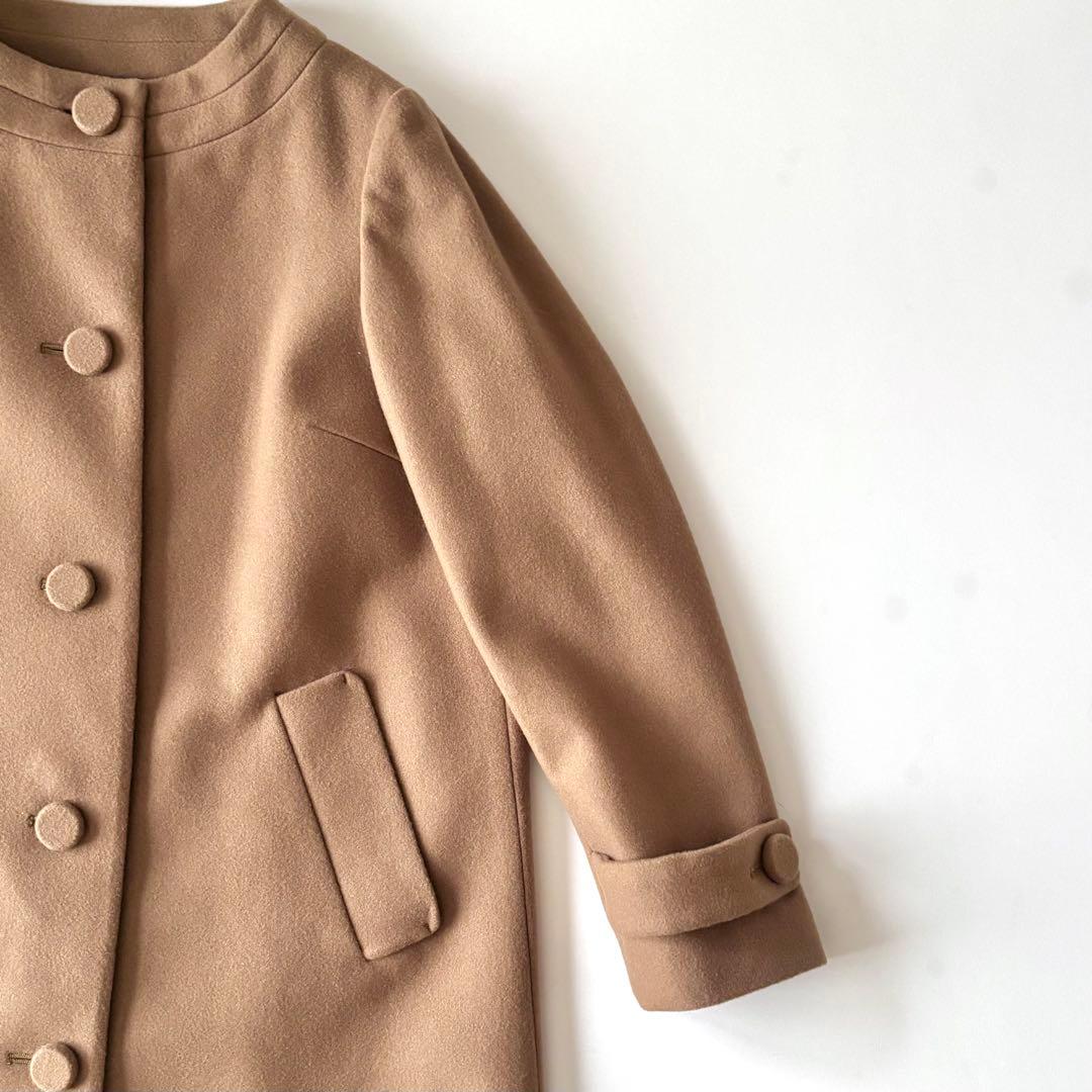 [未使用]TALBOTS タルボット♪ウールロングコート ノーカラー キャメル