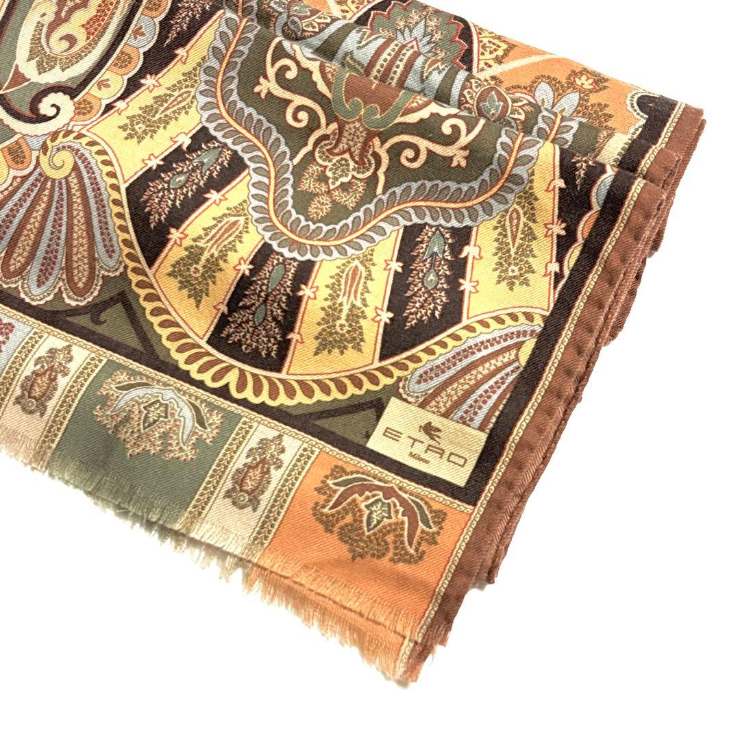 ETRO エトロ ストール ペイズリー柄 イタリア製 ブラウン 茶 黄色