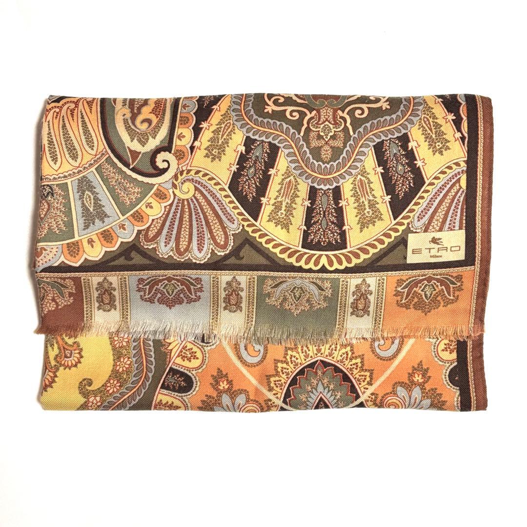 ETRO エトロ ストール ペイズリー柄 イタリア製 ブラウン 茶 黄色