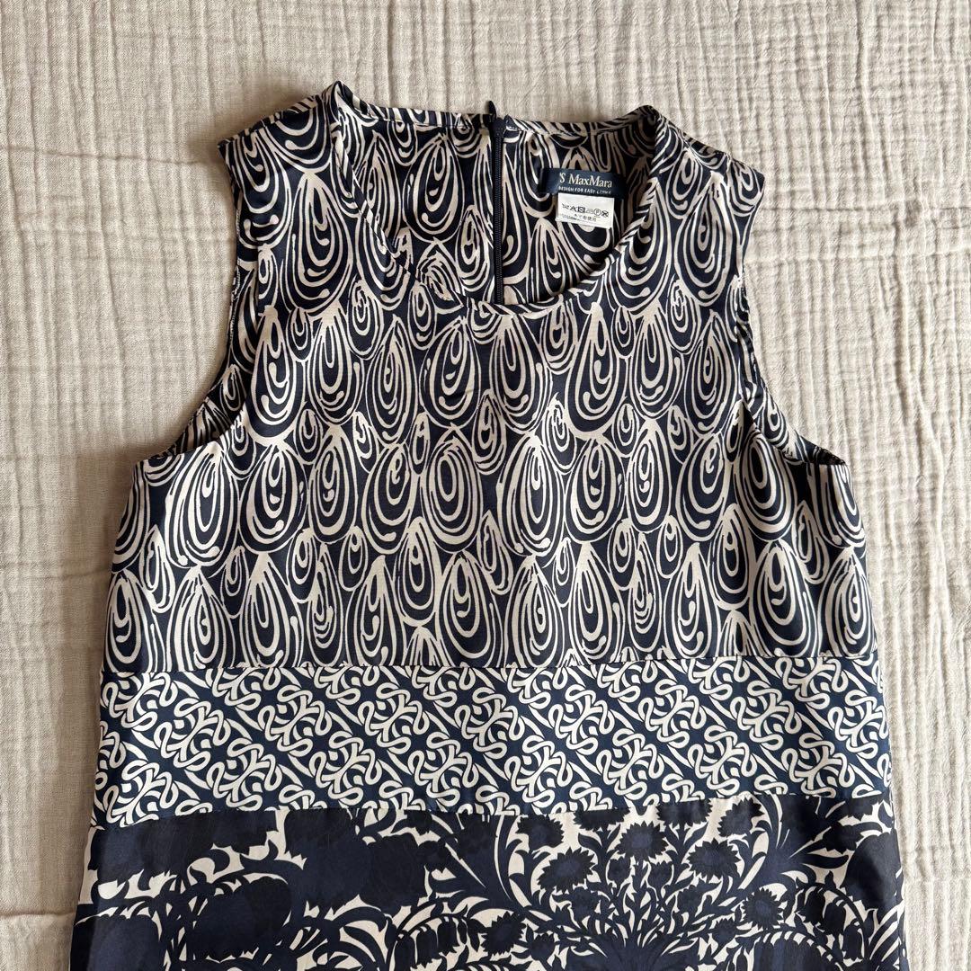 S Max Mara シルク100%ワンピース ノースリーブ ドレス 上品
