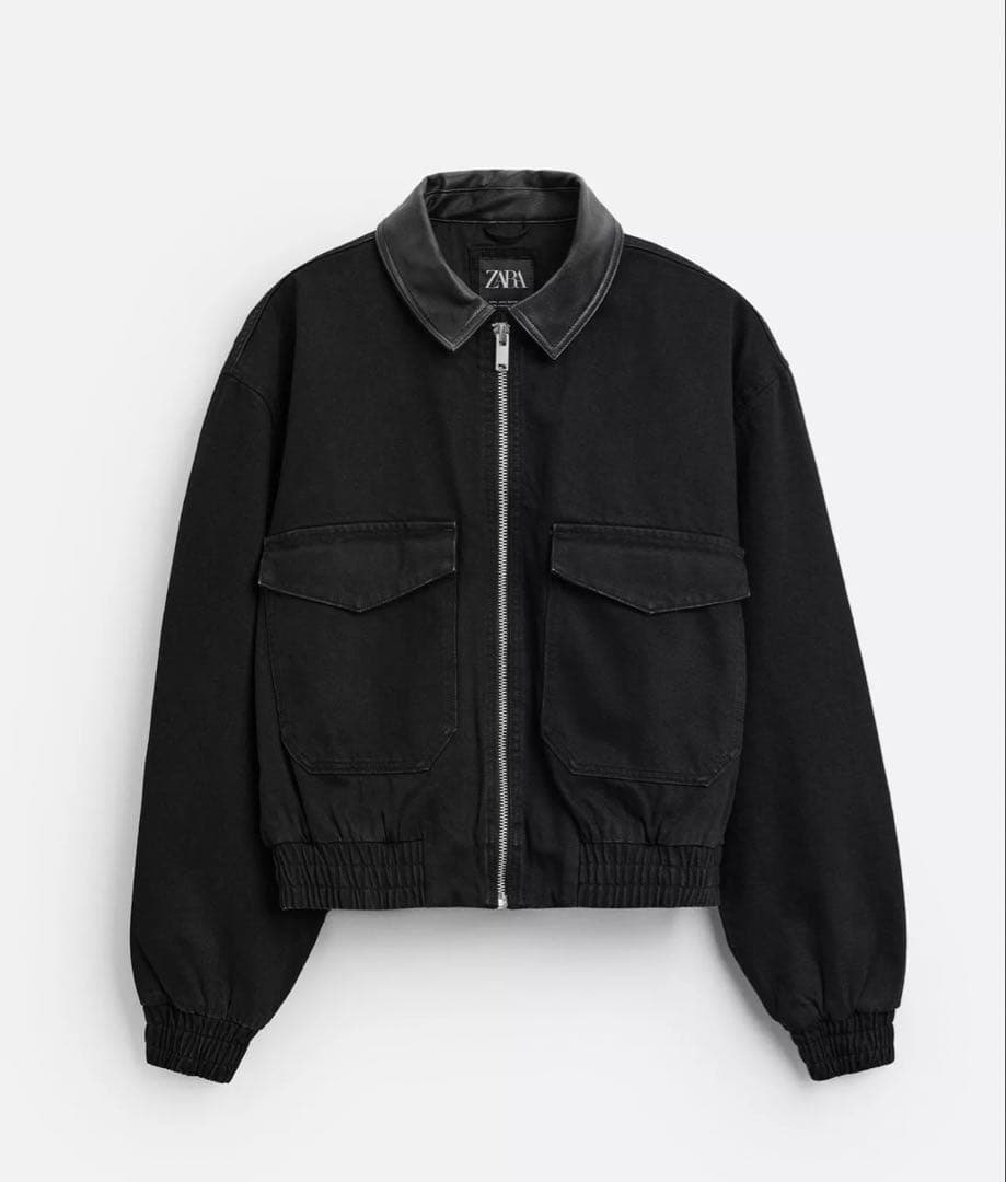 ZARA レザー襟ボンバージャケット 短丈 y2k