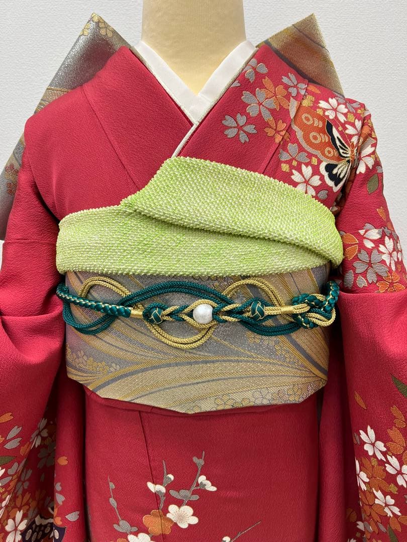 振り袖　フルセット　別誂長襦袢　御所車　成人式　金彩　刺繍入り　ピンク　802