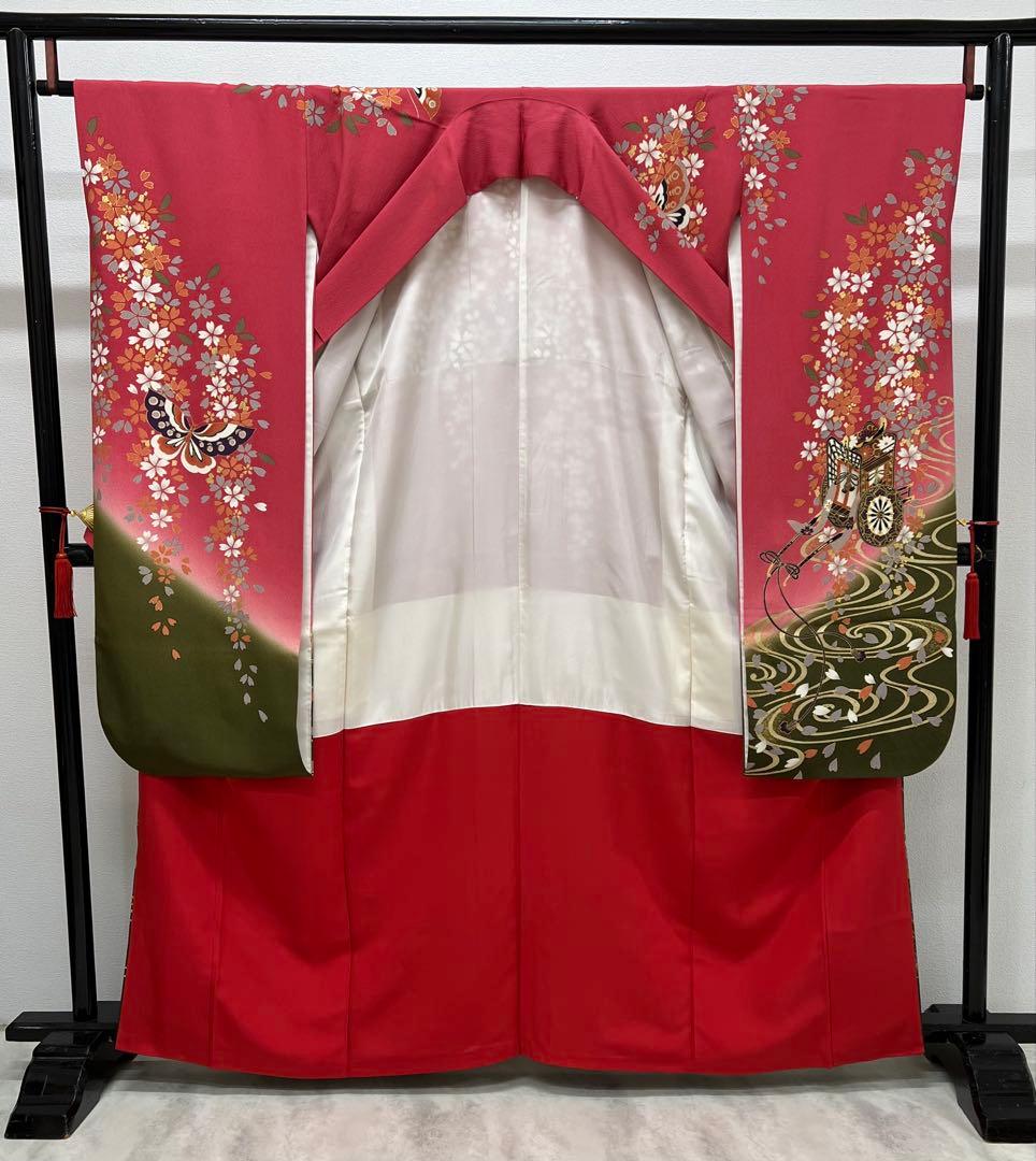 振り袖　フルセット　別誂長襦袢　御所車　成人式　金彩　刺繍入り　ピンク　802