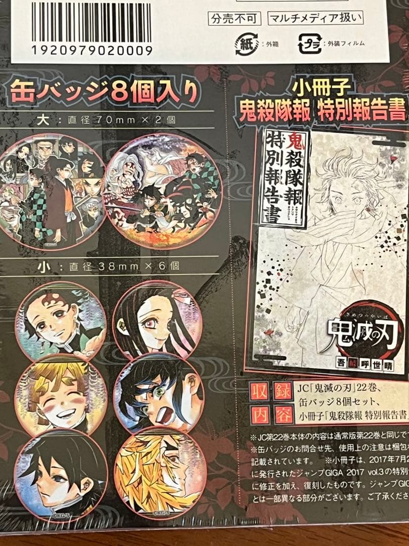 【 鬼滅の刃 22巻 同封版】 缶バッジセット＆小冊子付き 【新品・未開封】