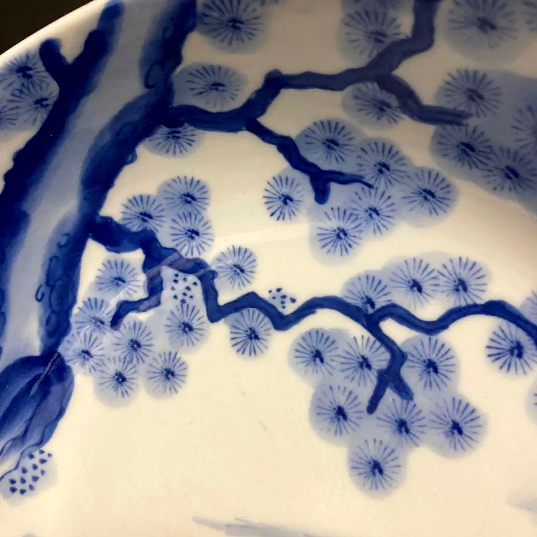 骨董品　古伊万里焼　染付　鶴松竹梅　山水　大鉢　盛鉢　有田焼　明治時代