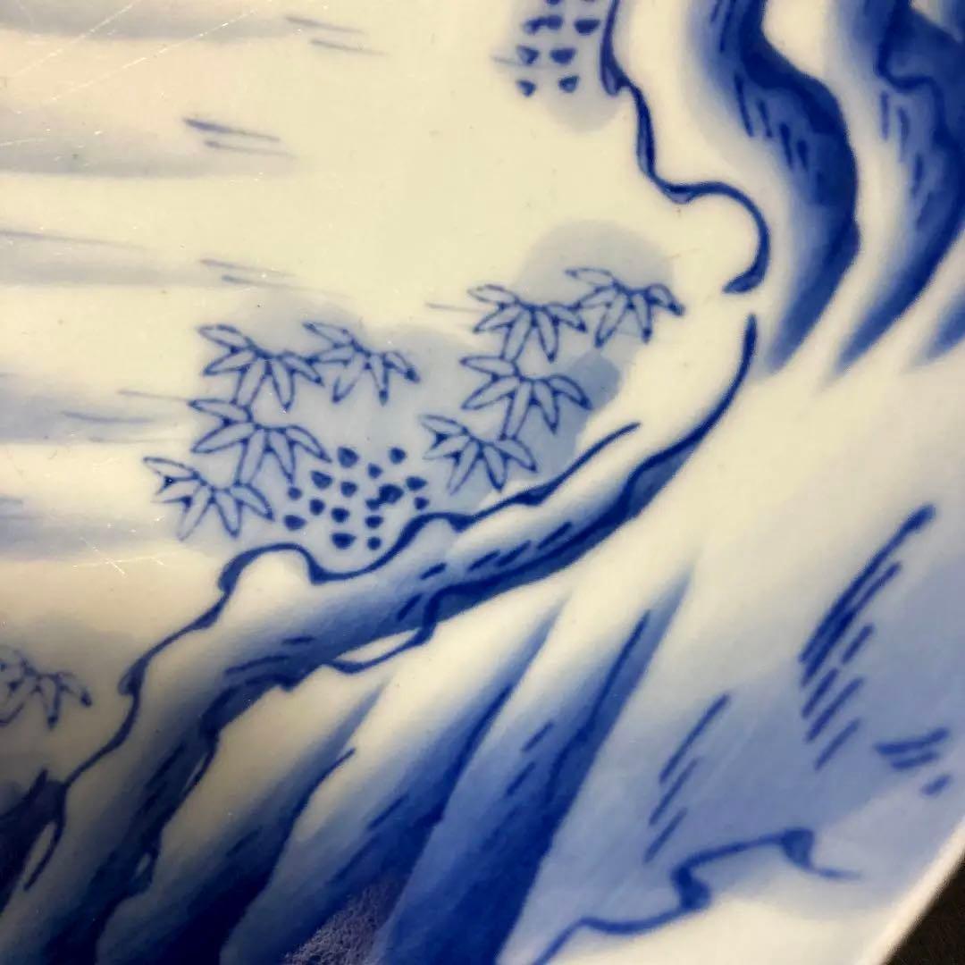 骨董品　古伊万里焼　染付　鶴松竹梅　山水　大鉢　盛鉢　有田焼　明治時代