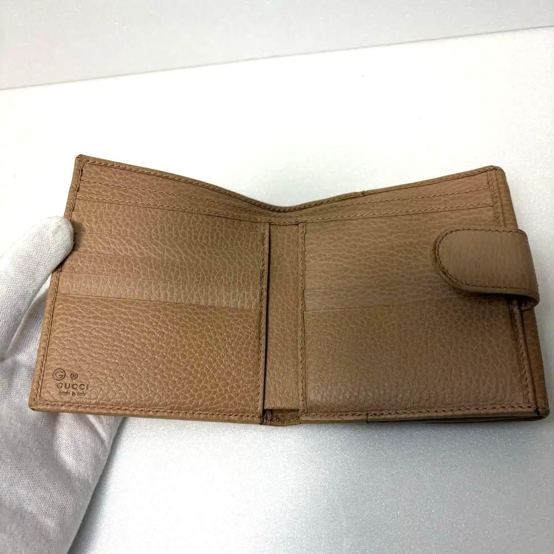 ✨極美品✨グッチ　二つ折り　インターロッキング　ゴールド金具　レザー　ベージュ