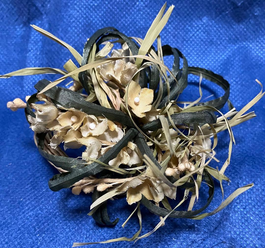 布花　染め花　アートフラワー　アンティーク風 　布花リースコサージュ3点セット