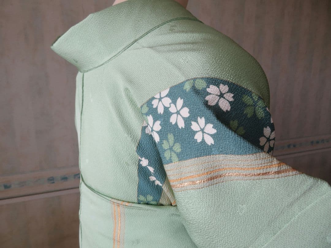 5191 振袖単品　桂由美 正絹 黃緑若草色 成人式結婚式卒業式　桜 ちりめん