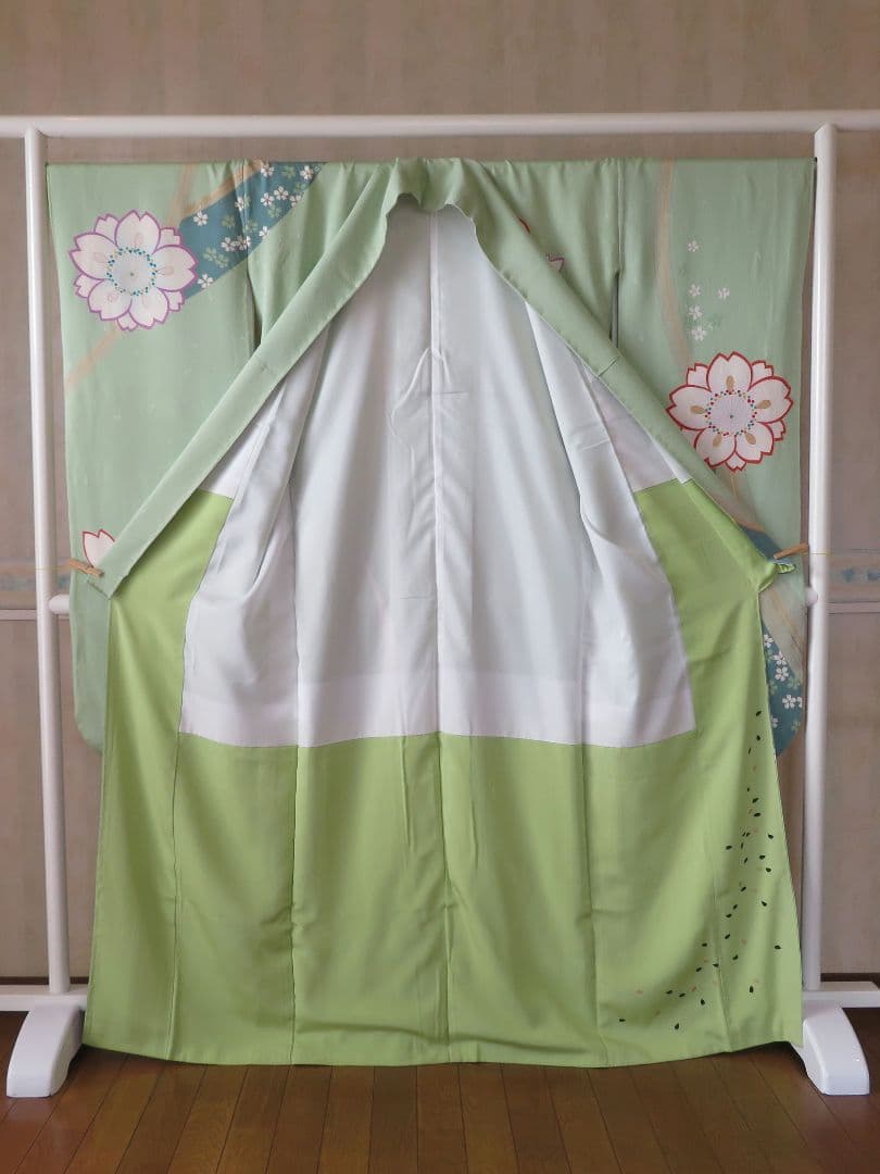 5191 振袖単品　桂由美 正絹 黃緑若草色 成人式結婚式卒業式　桜 ちりめん
