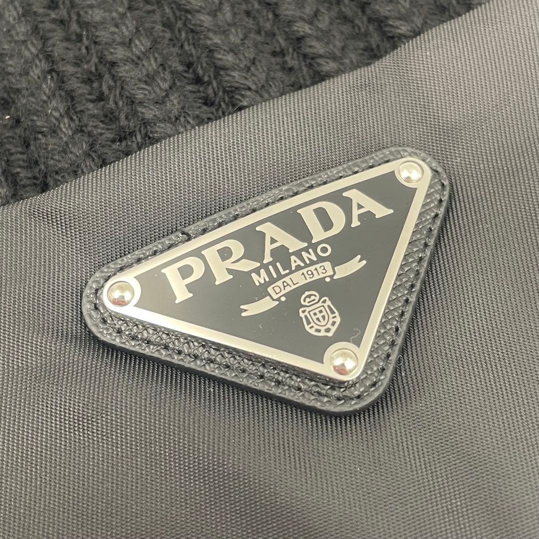 【✨新品タグ付】 プラダ ニット帽 ギャバジン×ウール 三角ロゴ RFID 黒