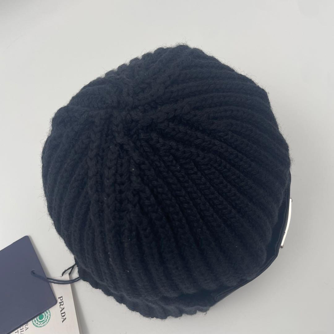 【✨新品タグ付】 プラダ ニット帽 ギャバジン×ウール 三角ロゴ RFID 黒