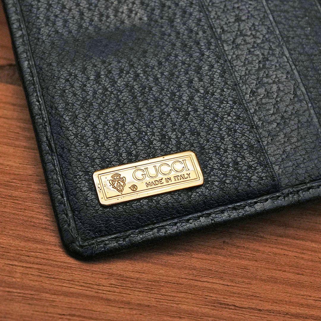 グッチ オールドグッチ　GG　折財布　シェリーライン　ネイビー　ゴールド　財布