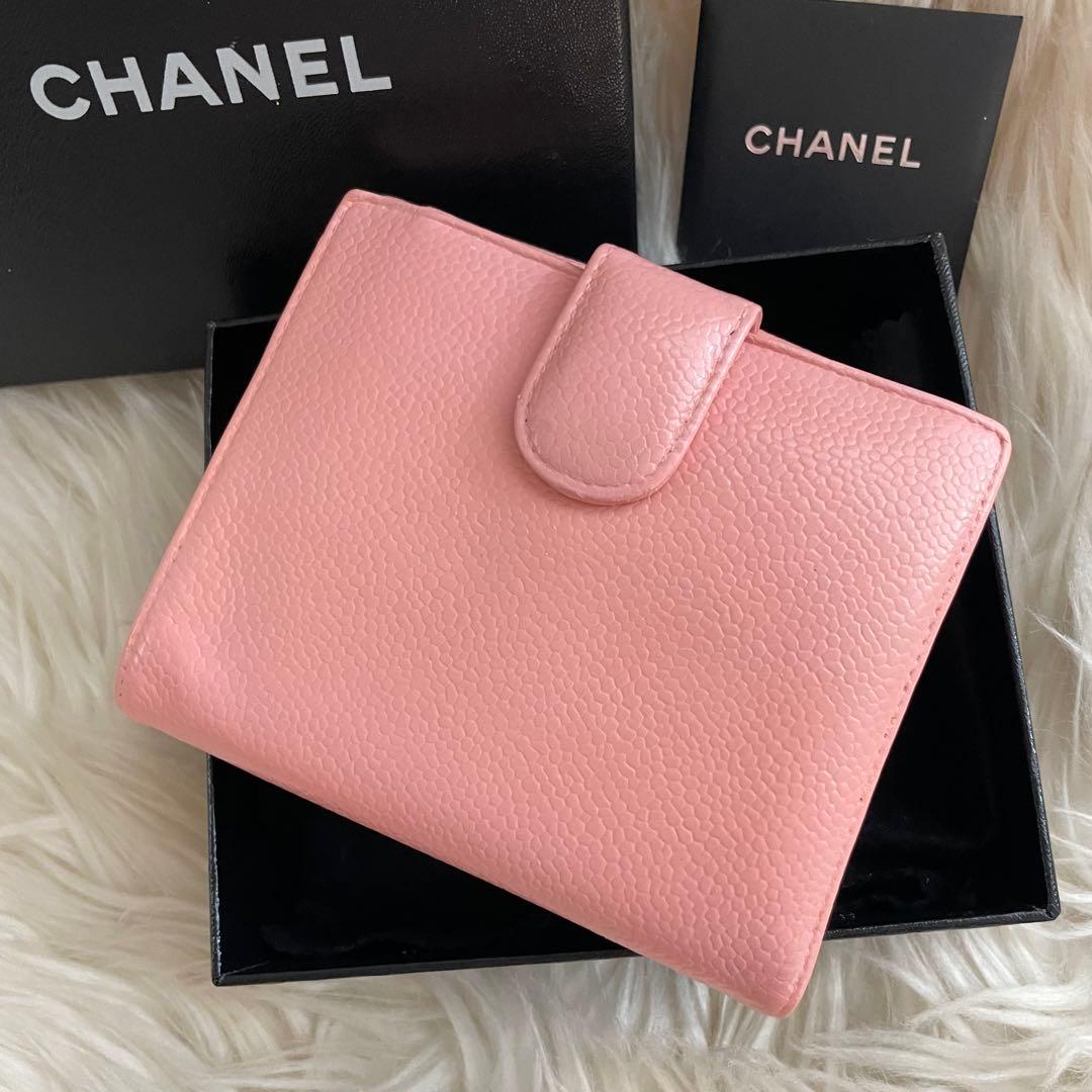 シャネル CHANEL 財布 二つ折りピンク キャビア ココマーク 正規品