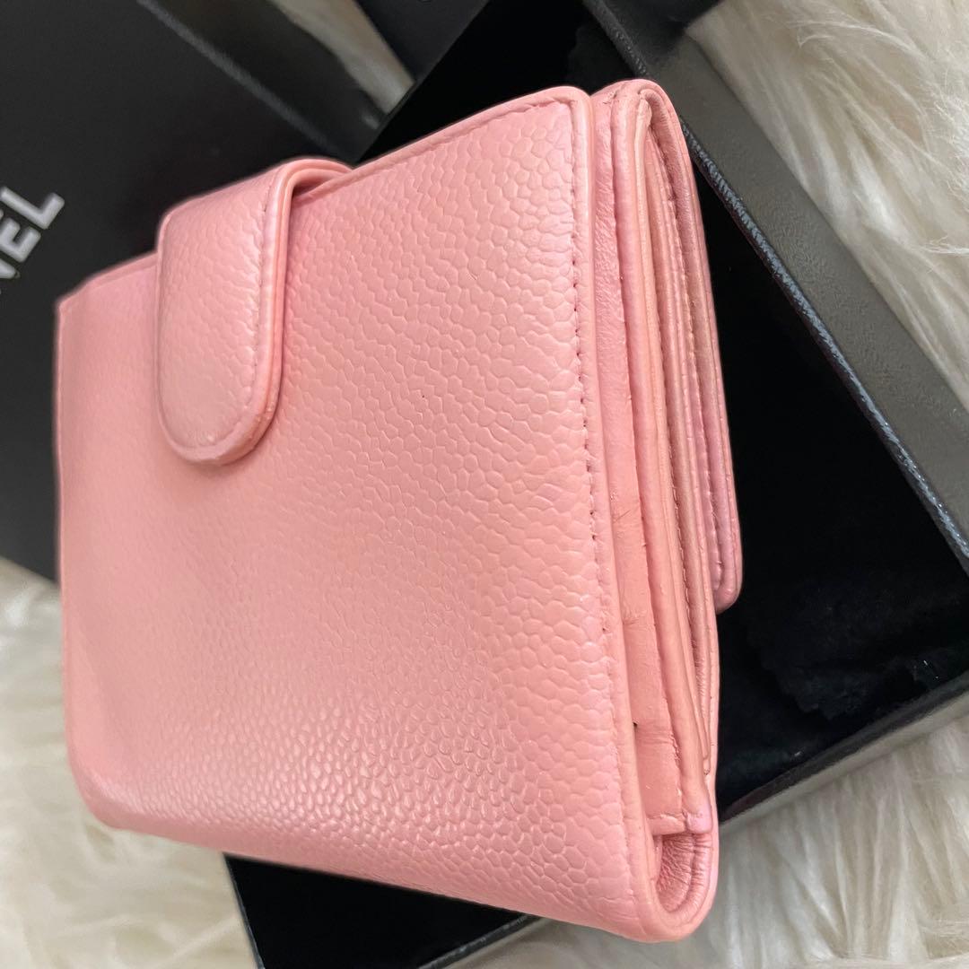 シャネル CHANEL 財布 二つ折りピンク キャビア ココマーク 正規品