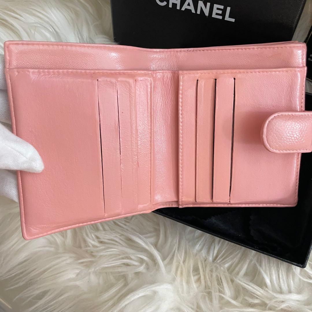 シャネル CHANEL 財布 二つ折りピンク キャビア ココマーク 正規品