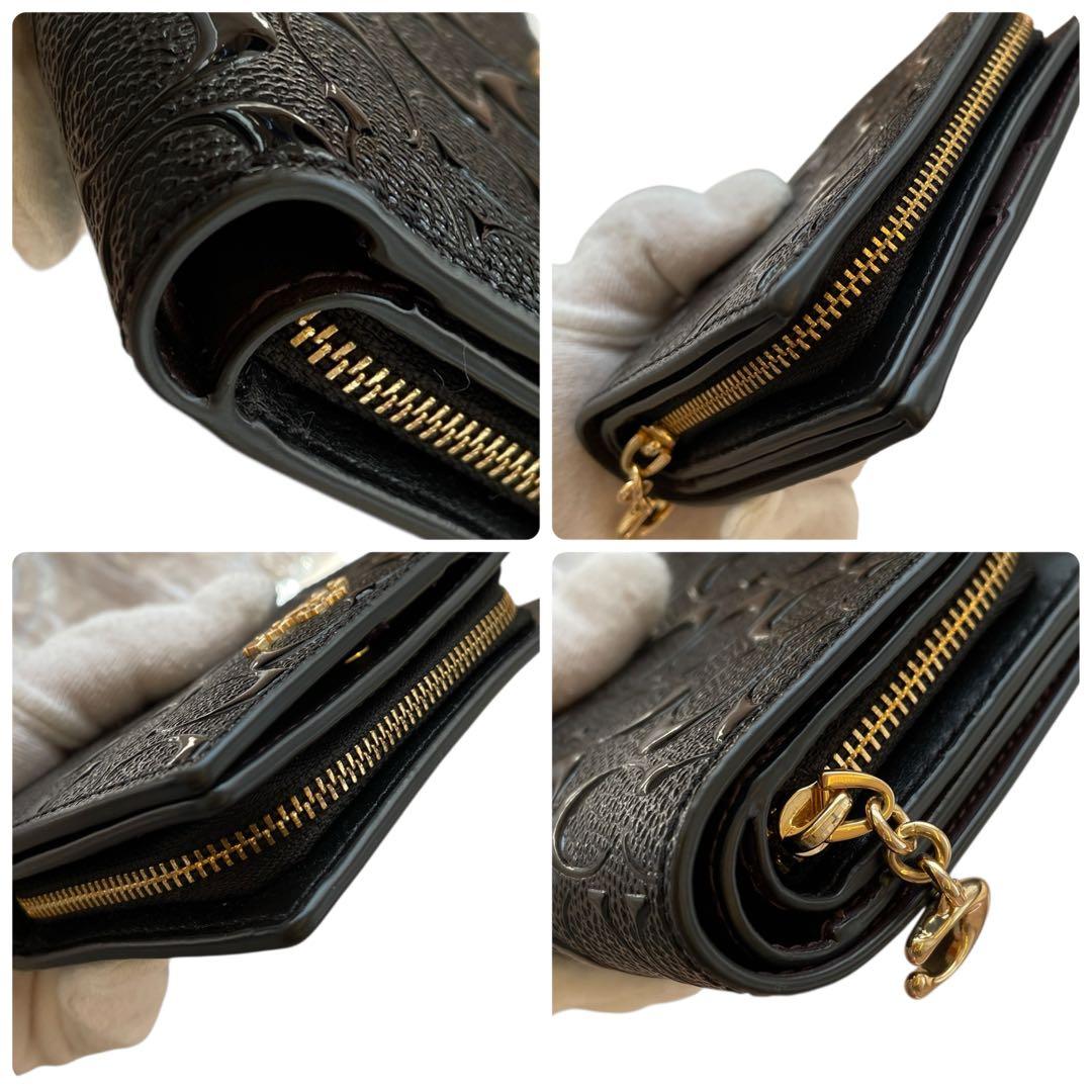 【極美品】COACH コーチ 二つ折り 財布 エンボス シグネチャー 黒
