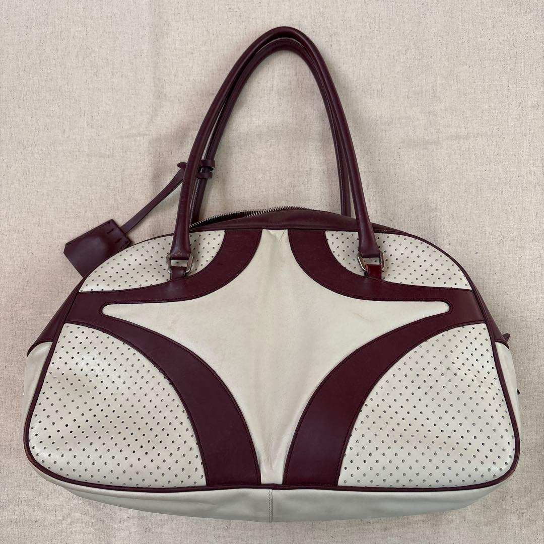 PRADA ボストンバッグ ホワイト・バーガンディ