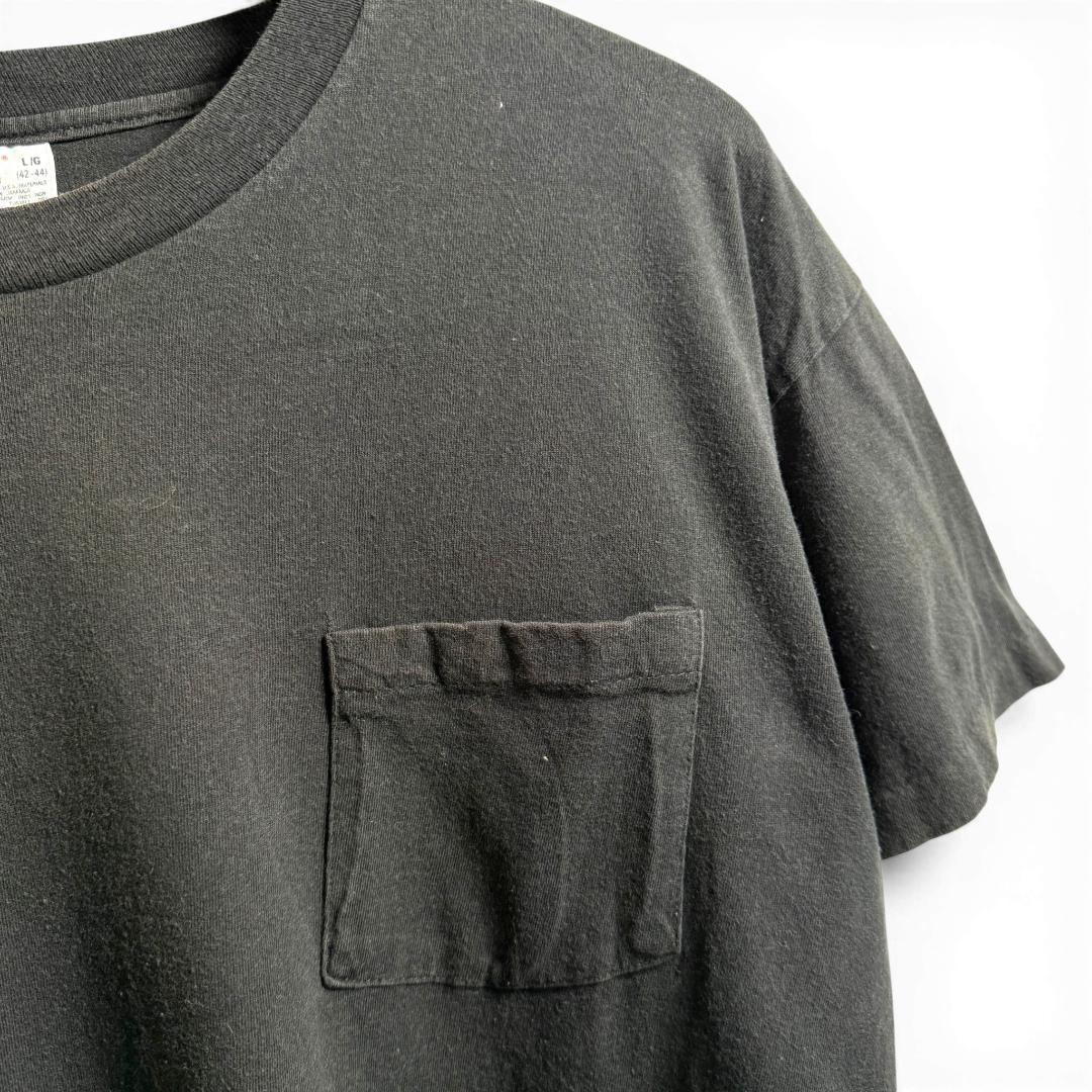 90s Hanes 黒ポケットTシャツ L G04