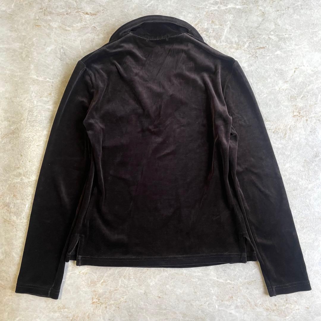 美品 BURBERRY BLUE LABEL スキッパー ベロア 長袖ポロシャツ