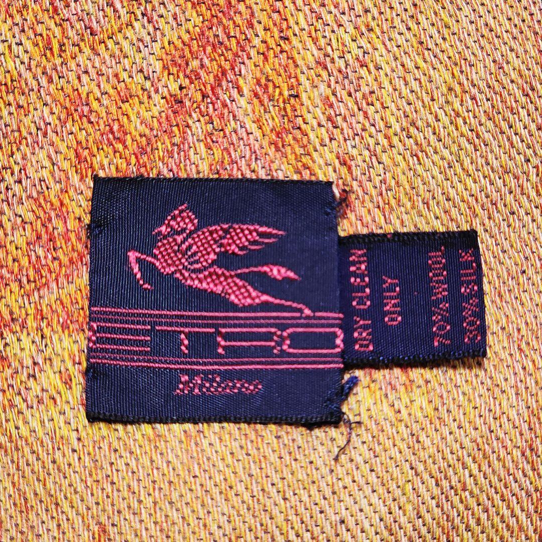 美品 ★ETRO★ エトロ ストール ペイズリー柄 ウール混 ブラウン オレンジ