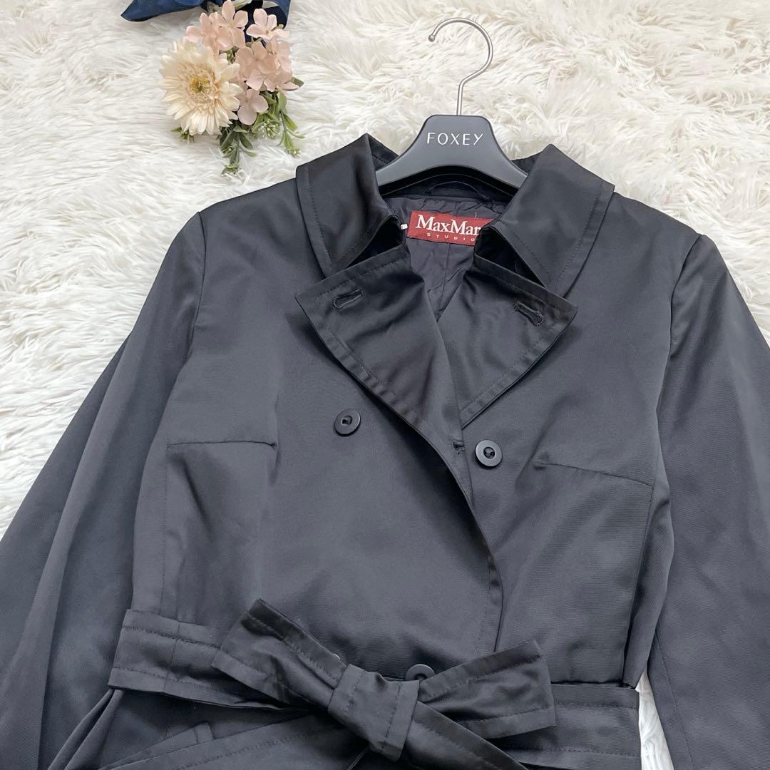 美品✨Max Mara トレンチコート ベルトリボン　Aライン　ロング　黒