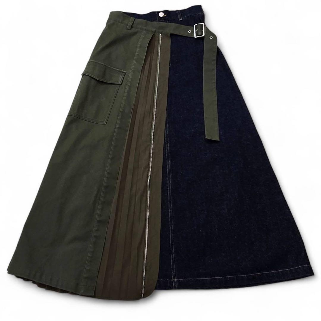 アメリロングスカートVINTAGE アシンメトリー デニム×カーゴ 切替